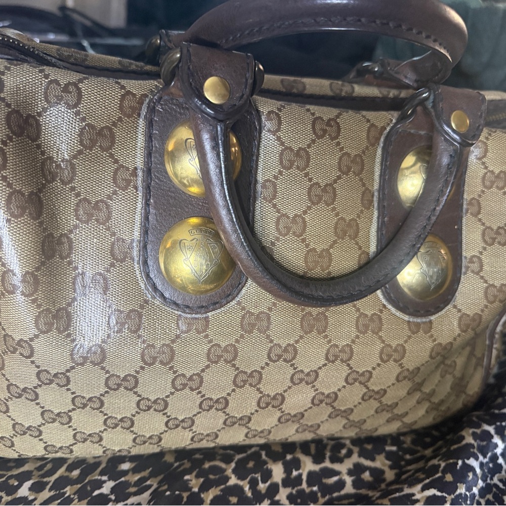 Gucci Tan and Brown Monogram Satchel - Picture 2 of 5